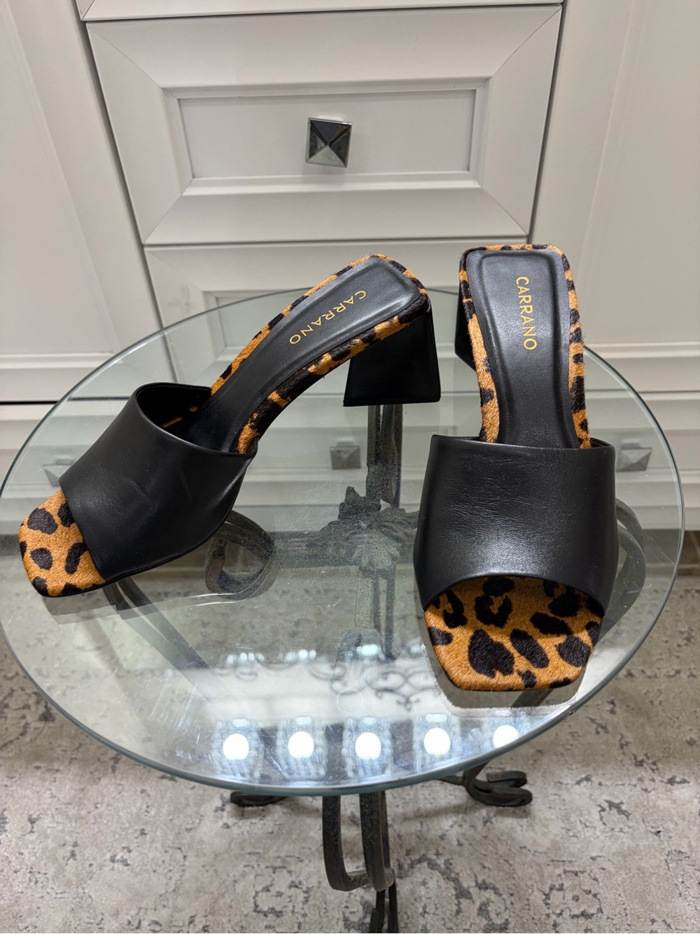 NWT Carrano Leopard Haircalf Mule Heels Size 9 Made in Brazil